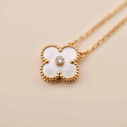 [⭐Hinora Jewelry]CLOVER 15MM DIAMOND WHITE FRITILLARIA NECKLACE