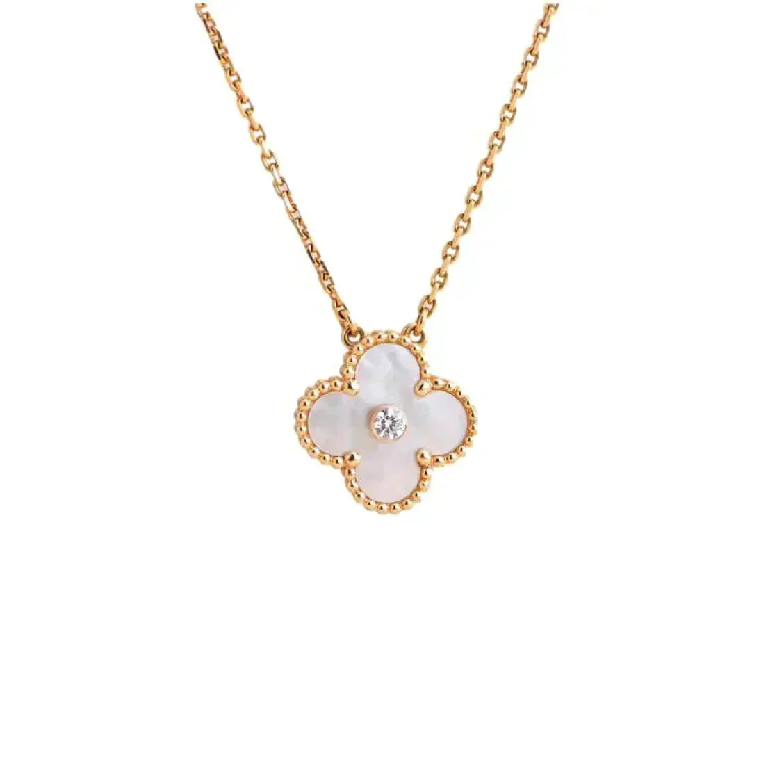 [⭐Hinora Jewelry]CLOVER 15MM DIAMOND WHITE FRITILLARIA NECKLACE