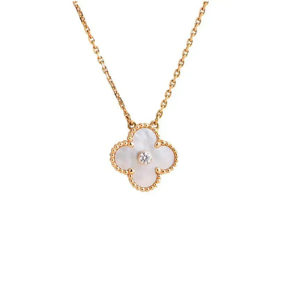 [⭐Hinora Jewelry]CLOVER 15MM DIAMOND WHITE FRITILLARIA NECKLACE