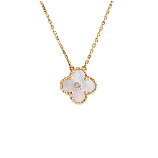 [⭐Hinora Jewelry]CLOVER 15MM DIAMOND WHITE FRITILLARIA NECKLACE