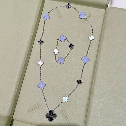 [⭐Hinora Jewelry]DETACHABLE CLOVER 15(11+4) FLOWER SILVER NECKLACE SET