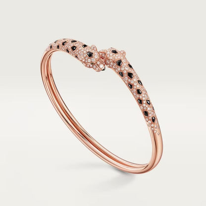 [⭐Hinora Jewelry]PANTHERE DOUBLE HEADED HALF DIAMOND OPEN BRACELET