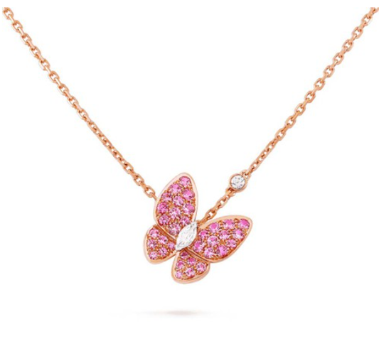 [⭐Hinora Jewelry]BUTTERFLY RED DIAMOND ROSE GOLD NECKLACE