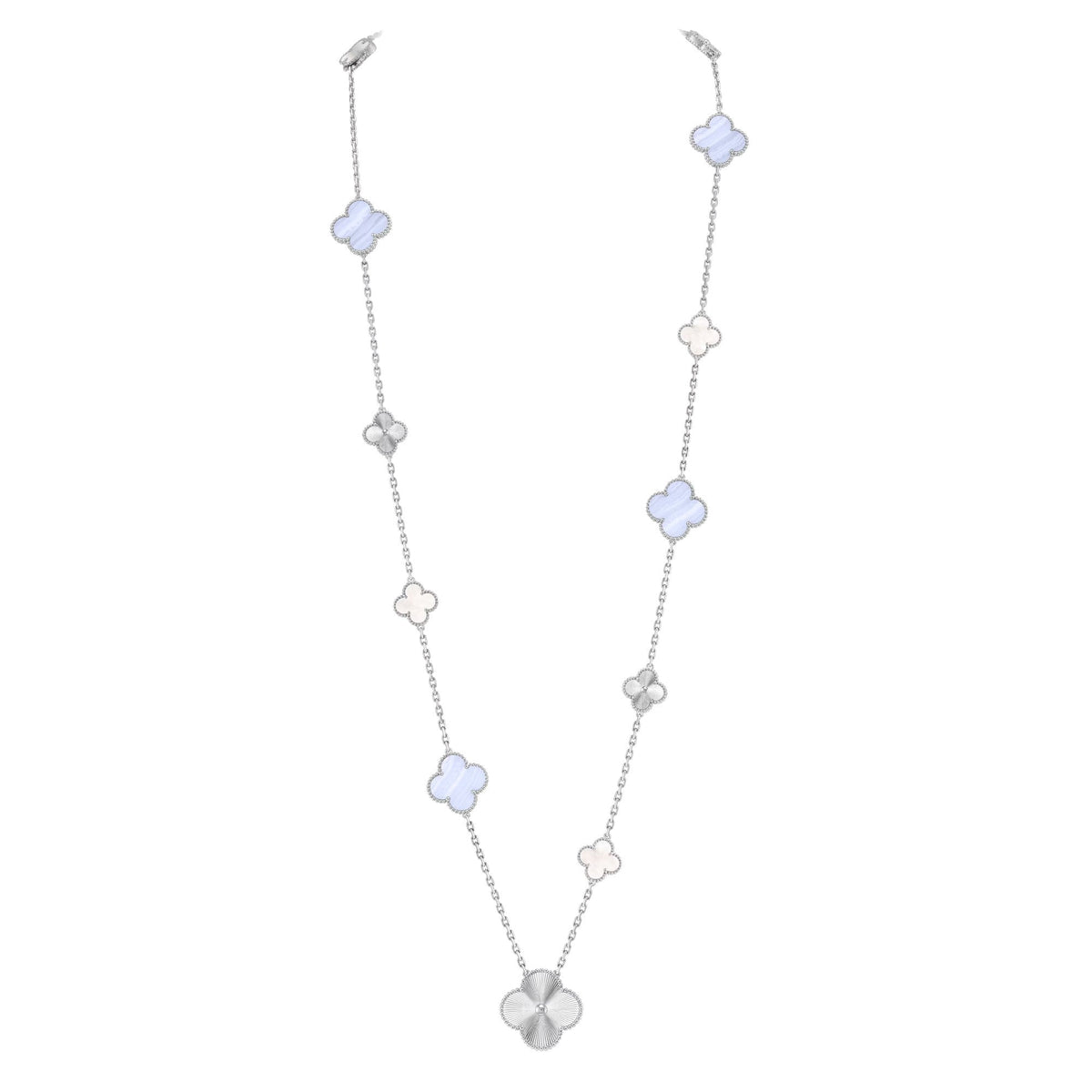 [⭐Hinora Jewelry]DETACHABLE CLOVER 15(11+4) FLOWER SILVER NECKLACE SET
