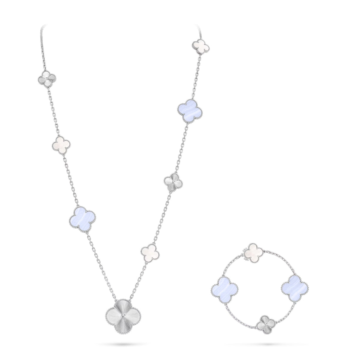 [⭐Hinora Jewelry]DETACHABLE CLOVER 15(11+4) FLOWER SILVER NECKLACE SET