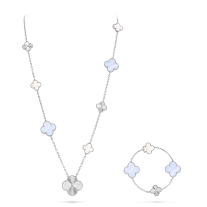 [⭐Hinora Jewelry]DETACHABLE CLOVER 15(11+4) FLOWER SILVER NECKLACE SET