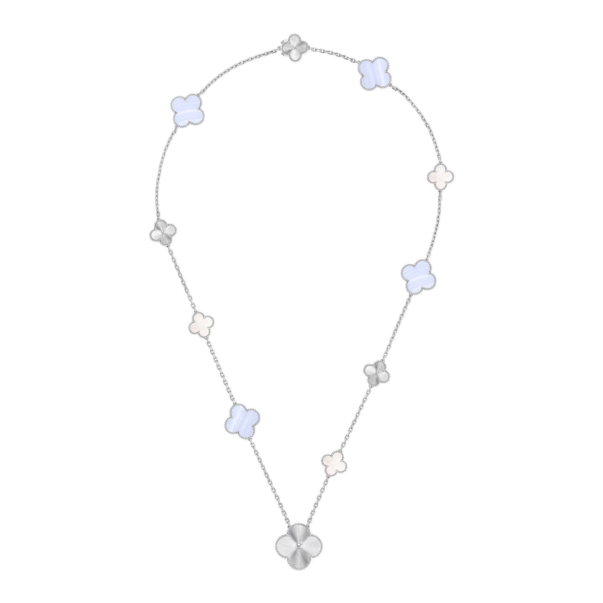 [⭐Hinora Jewelry]DETACHABLE CLOVER 15(11+4) FLOWER SILVER NECKLACE SET