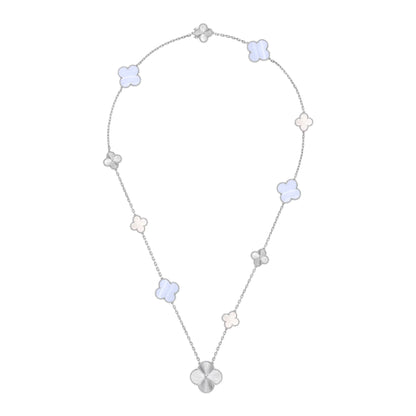 [⭐Hinora Jewelry]DETACHABLE CLOVER 15(11+4) FLOWER SILVER NECKLACE SET