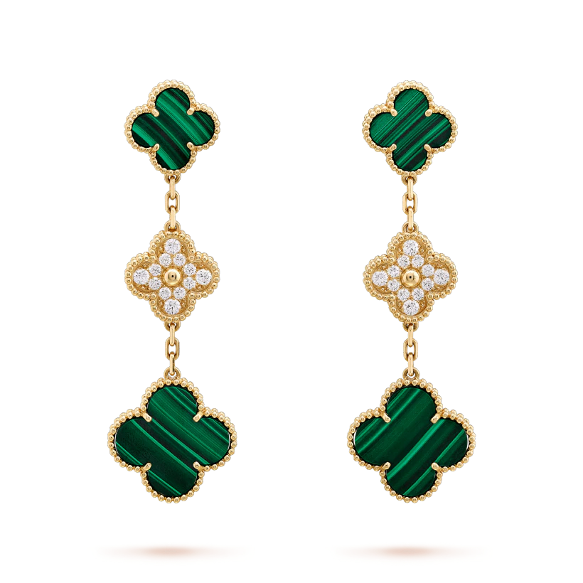 [⭐Hinora Jewelry]CLOVER EARRINGS GOLD MALACHITE DIAMOND 3 MOTIF