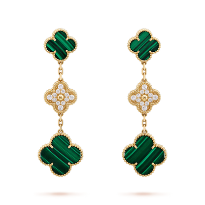 [⭐Hinora Jewelry]CLOVER EARRINGS GOLD MALACHITE DIAMOND 3 MOTIF