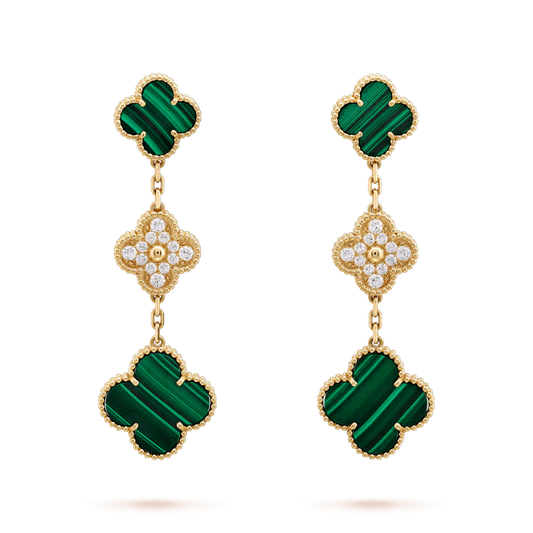 [⭐Hinora Jewelry]CLOVER EARRINGS GOLD MALACHITE DIAMOND 3 MOTIF
