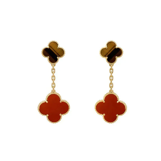 [⭐Hinora Jewelry]CLOVER  2 MOTIF  TIGER EYE CARNELIAN EARRINGS