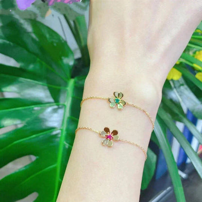 [⭐Hinora Jewelry]FRIVOLE GOLD FLOWER PINK MALACHITE BRACELET