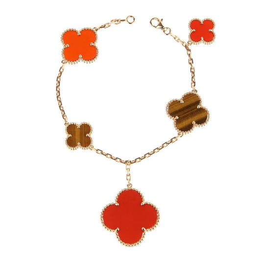 [⭐Hinora Jewelry]CLOVER BRACELET 5 MOTIFS CARNELIAN TIGER EYE