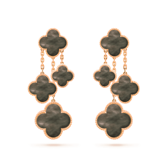 [⭐Hinora Jewelry]CLOVER EARRINGS DARK MOP 4 MOTIFS ROSE GOLD