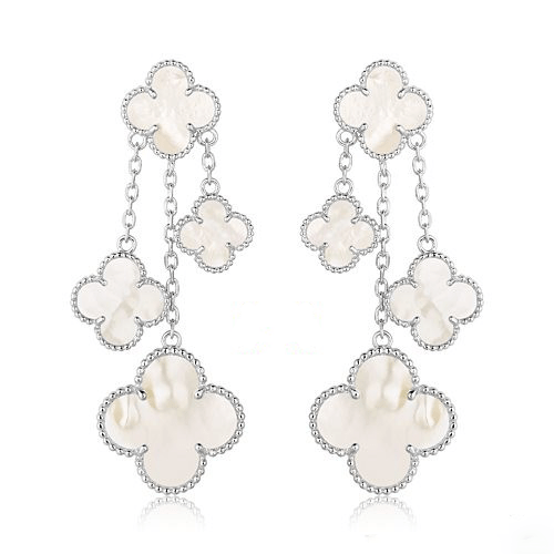 [⭐Hinora Jewelry]CLOVER EARRINGS WHITE MOP 4 MOTIFS SILVER