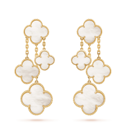 [⭐Hinora Jewelry]CLOVER EARRINGS WHITE MOP 4 MOTIFS GOLD