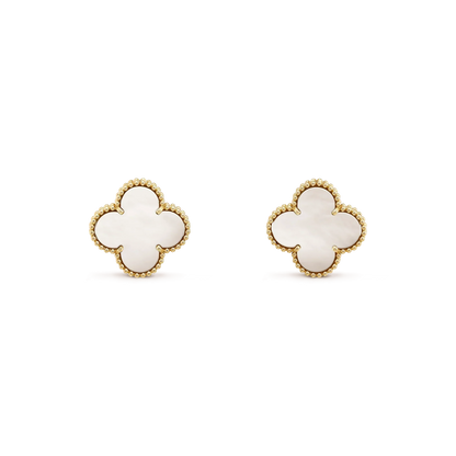 [⭐Hinora Jewelry]CLOVER MEDIUM 1 MOTIFS  WHITE MOP STUD EARRINGS