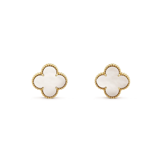 [⭐Hinora Jewelry]CLOVER MEDIUM 1 MOTIFS  WHITE MOP STUD EARRINGS