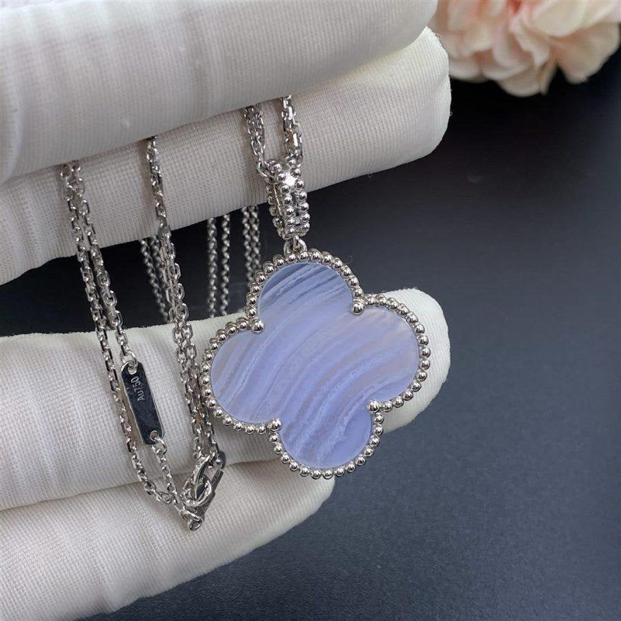 [⭐Hinora Jewelry]CLOVER SILVER CHALCEDONY BIG CLOVER NECKLACE