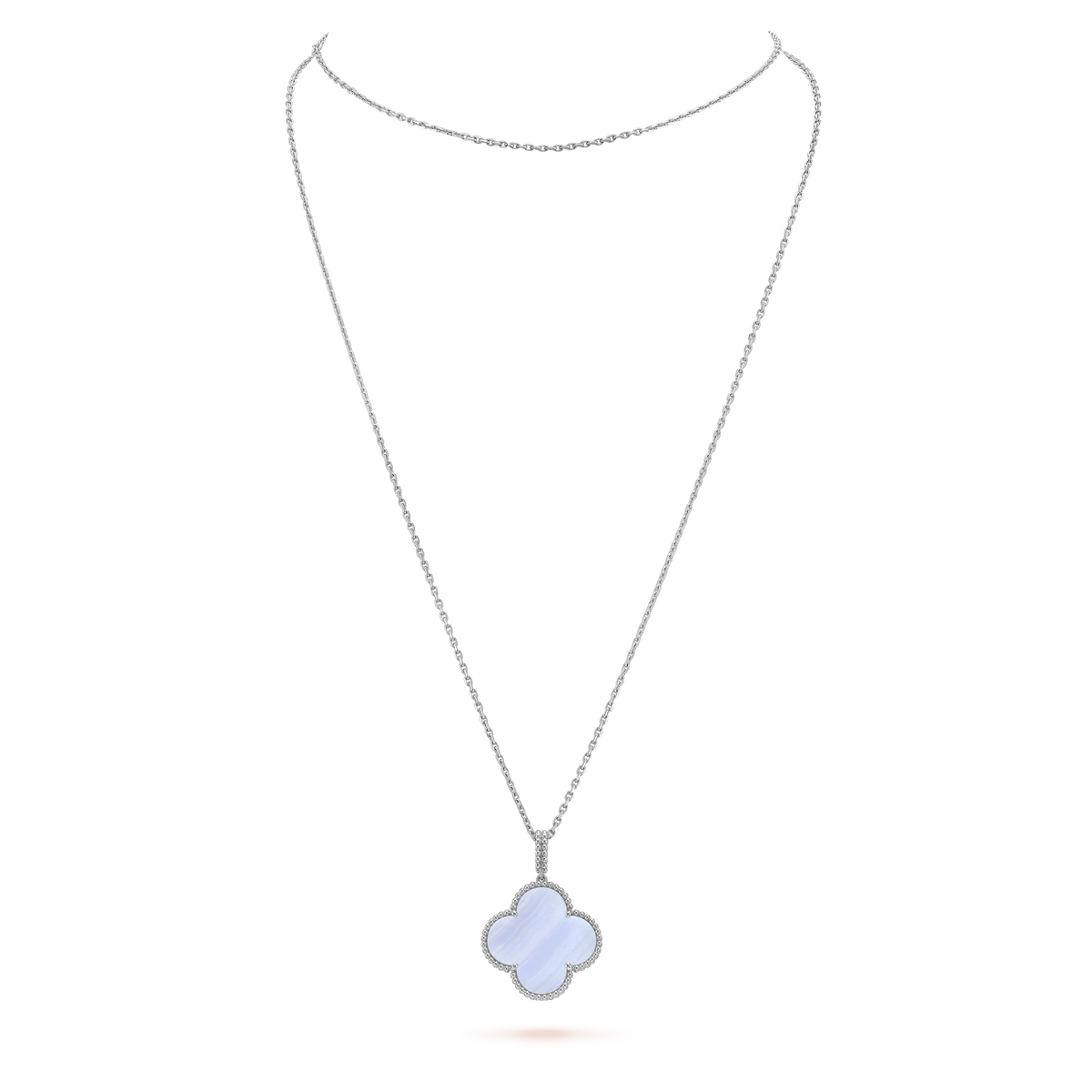 [⭐Hinora Jewelry]CLOVER SILVER CHALCEDONY BIG CLOVER NECKLACE