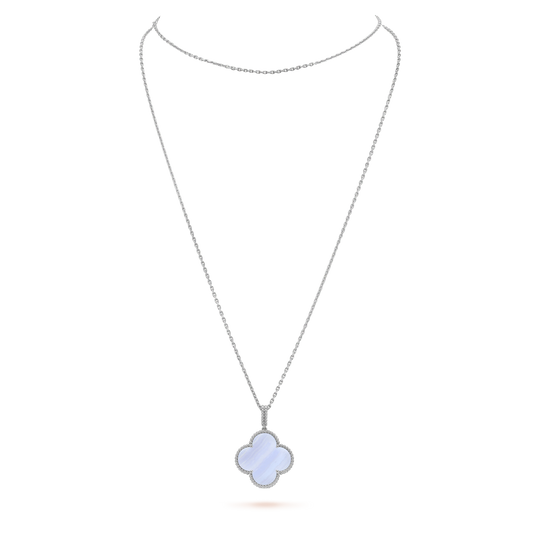 [⭐Hinora Jewelry]CLOVER SILVER CHALCEDONY BIG CLOVER NECKLACE