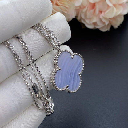 [⭐Hinora Jewelry]CLOVER SILVER CHALCEDONY BIG CLOVER NECKLACE