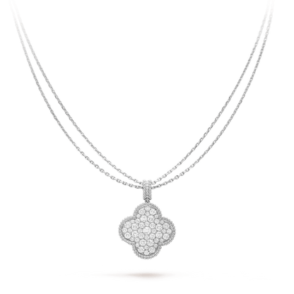 [⭐Hinora Jewelry]CLOVER 25MM SILVER FULL DIAMOND BIG CLOVER NECKLACE