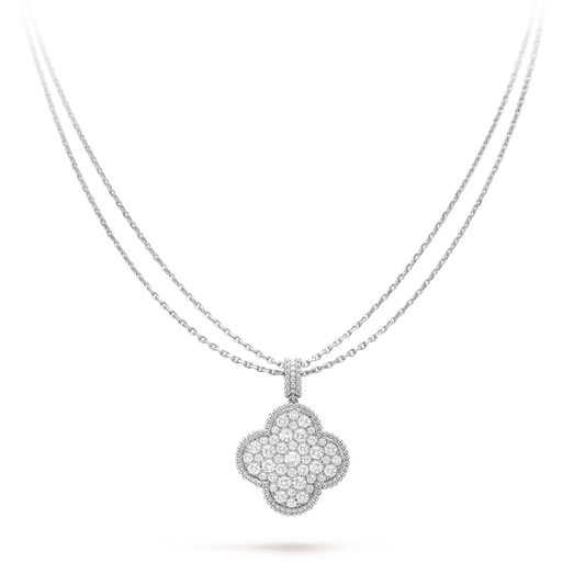 [⭐Hinora Jewelry]CLOVER 25MM SILVER FULL DIAMOND BIG CLOVER NECKLACE