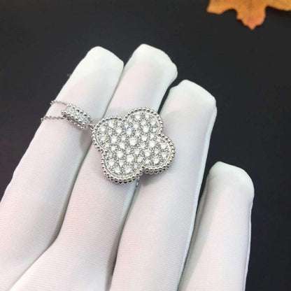 [⭐Hinora Jewelry]CLOVER 25MM SILVER FULL DIAMOND BIG CLOVER NECKLACE