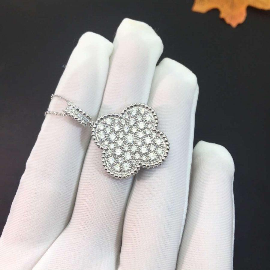 [⭐Hinora Jewelry]CLOVER 25MM SILVER FULL DIAMOND BIG CLOVER NECKLACE