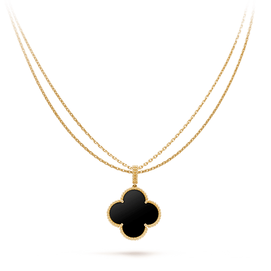 [⭐Hinora Jewelry]CLOVER 25MM GOLD ONYX BIG CLOVER NECKLACE