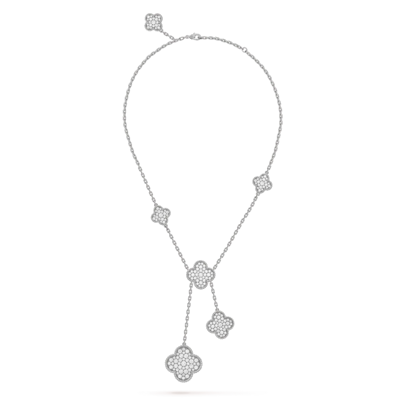 [⭐Hinora Jewelry]CLOVER 5 MOTIFS SILVER DIAMONDS NECKLACE