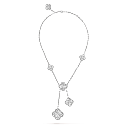 [⭐Hinora Jewelry]CLOVER 5 MOTIFS SILVER DIAMONDS NECKLACE