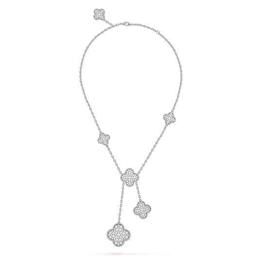 [⭐Hinora Jewelry]CLOVER 5 MOTIFS SILVER DIAMONDS NECKLACE