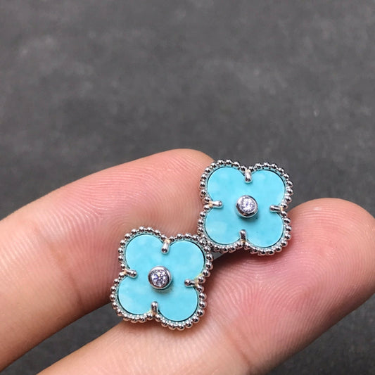 [⭐Hinora Jewelry]CLOVER 1 DIAMOND BLUE SKY SILVER EARRINGS