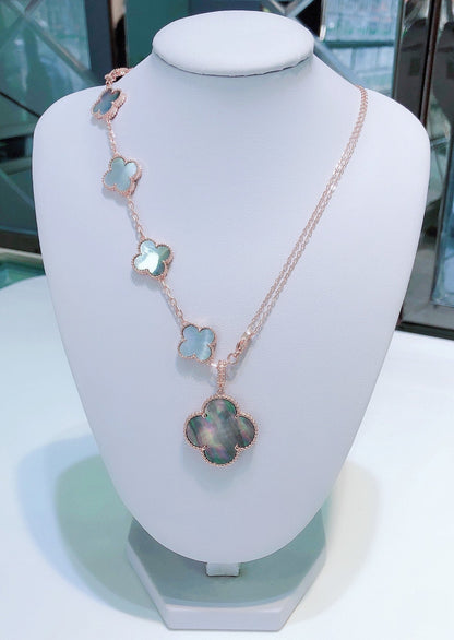 [⭐Hinora Jewelry]COMBINED BRACELET 5 MOTIFS AND NECKLACE DARK MOP ROSE GOLD