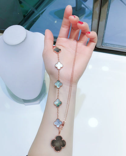 [⭐Hinora Jewelry]COMBINED BRACELET 5 MOTIFS AND NECKLACE DARK MOP ROSE GOLD