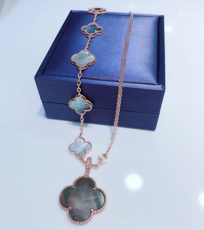 [⭐Hinora Jewelry]COMBINED BRACELET 5 MOTIFS AND NECKLACE DARK MOP ROSE GOLD