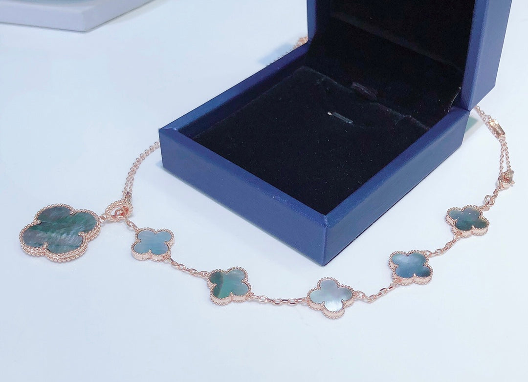 [⭐Hinora Jewelry]COMBINED BRACELET 5 MOTIFS AND NECKLACE DARK MOP ROSE GOLD