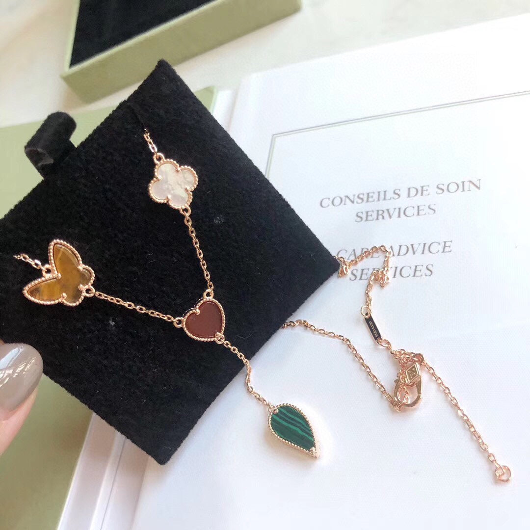 [⭐Hinora Jewelry]LUCKY SPRING 4 MOTIFS ROSE GOLD NECKLACE