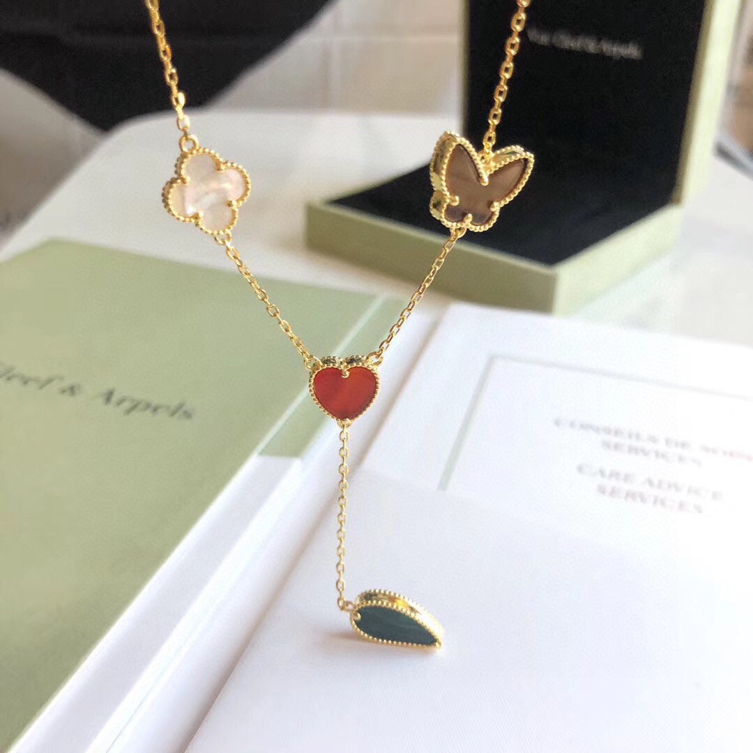 [⭐Hinora Jewelry]LUCKY SPRING 4 MOTIFS ROSE GOLD NECKLACE