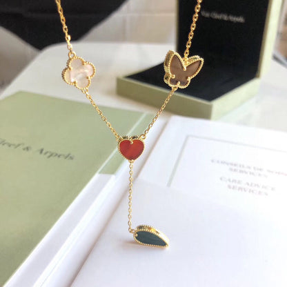[⭐Hinora Jewelry]LUCKY SPRING 4 MOTIFS ROSE GOLD NECKLACE