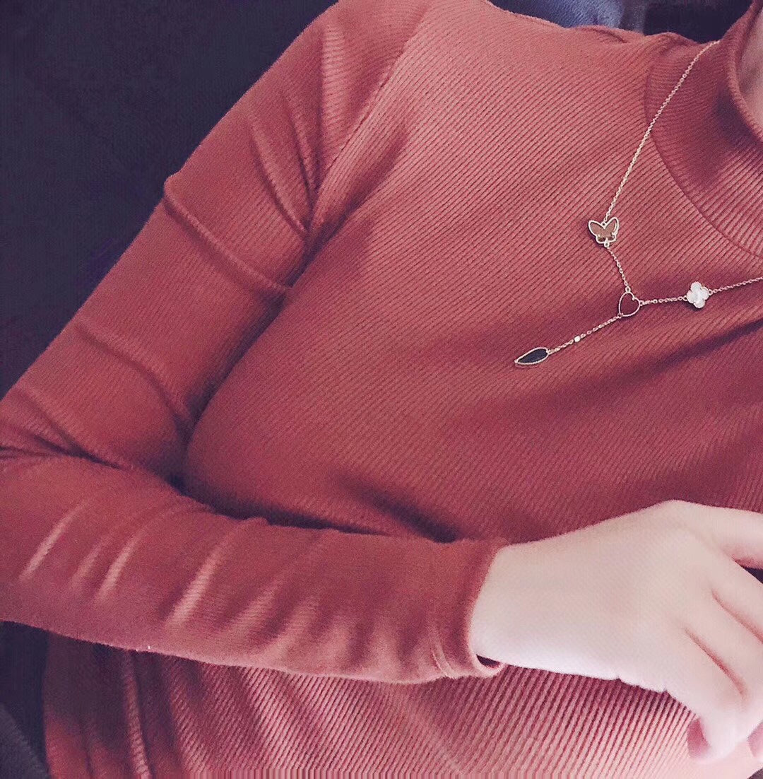 [⭐Hinora Jewelry]LUCKY SPRING 4 MOTIFS ROSE GOLD NECKLACE