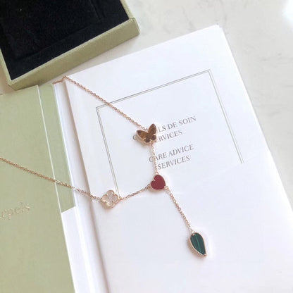 [⭐Hinora Jewelry]LUCKY SPRING 4 MOTIFS ROSE GOLD NECKLACE