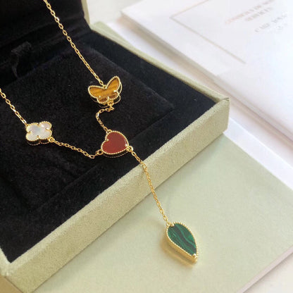 [⭐Hinora Jewelry]LUCKY SPRING 4 MOTIFS ROSE GOLD NECKLACE