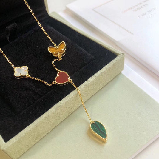[⭐Hinora Jewelry]LUCKY SPRING 4 MOTIFS ROSE GOLD NECKLACE