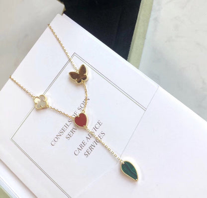 [⭐Hinora Jewelry]LUCKY SPRING 4 MOTIFS ROSE GOLD NECKLACE
