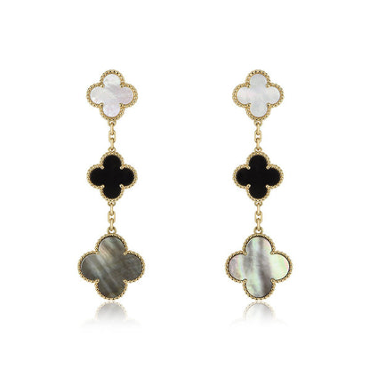 [⭐Hinora Jewelry]CLOVER EARRINGS GOLD ONYX MOP 3 MOTIF