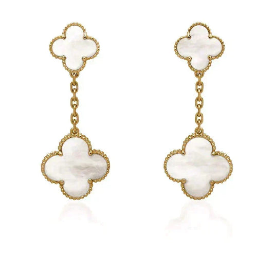 [⭐Hinora Jewelry]CLOVER 2 MOTIF WHITE MOP EARRINGS